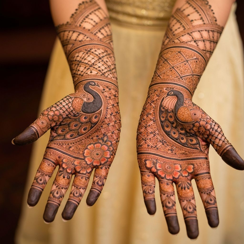 Intricate bridal mehndi design on hands