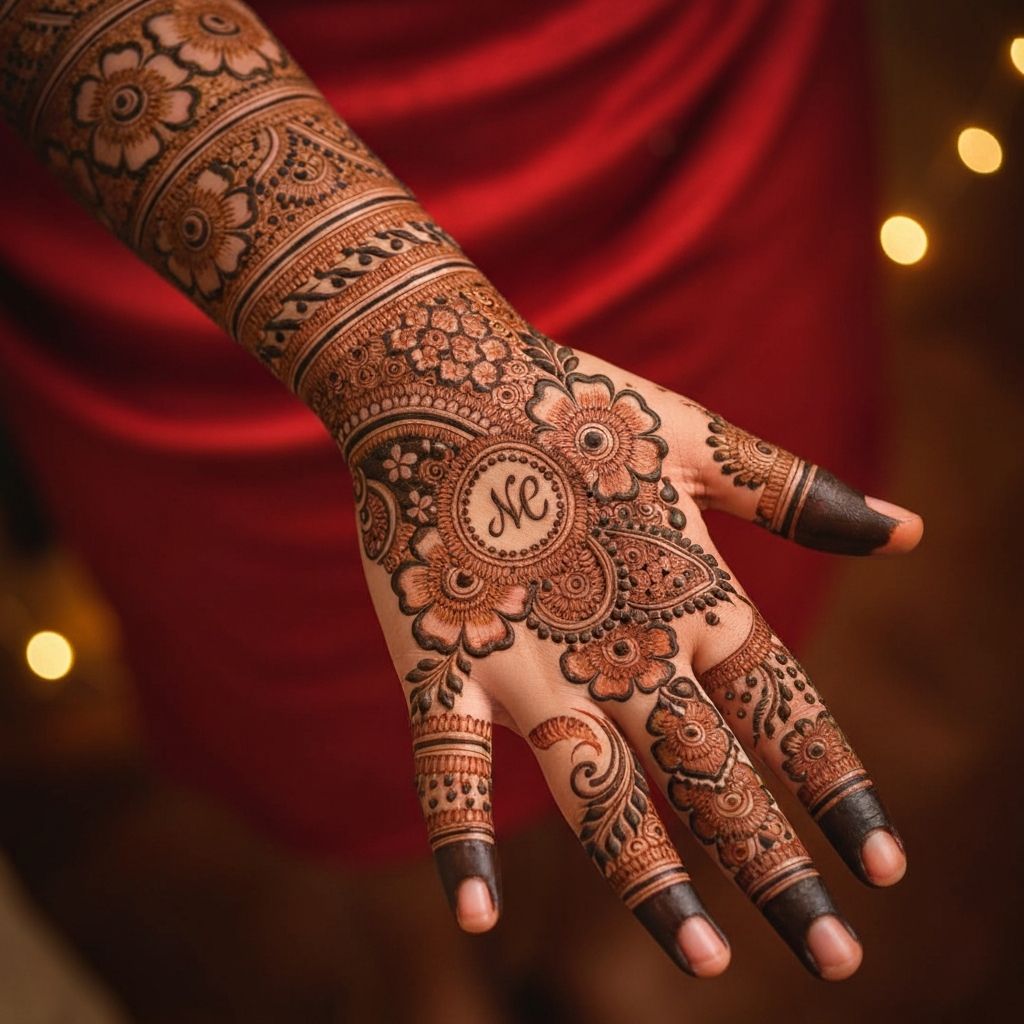 Engagement mehndi with couple initials